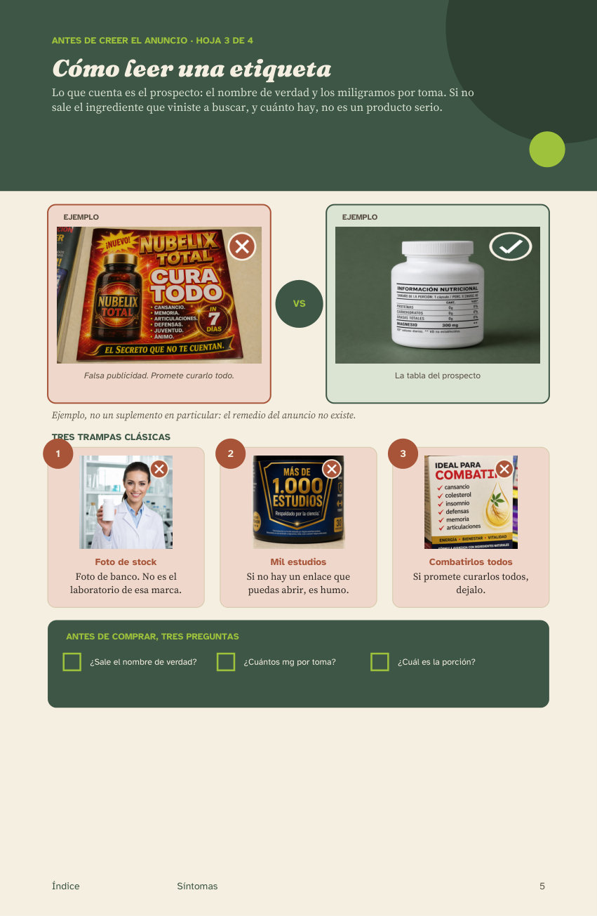 Página interior: qué mirar al leer una etiqueta de suplemento